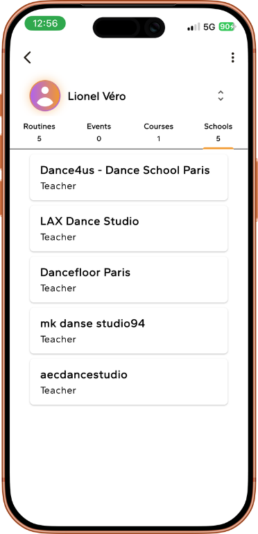Écoles de danse liées au profil prof sur DANC·R